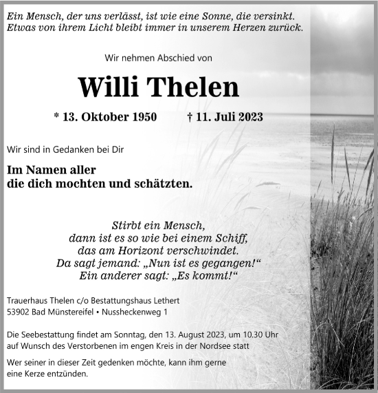 Anzeige von Willi Thelen von  Blickpunkt Euskirchen 