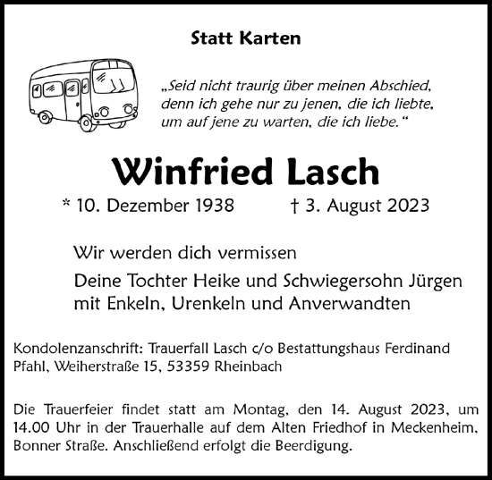 Anzeige von Winfried Lasch von  Schaufenster/Blickpunkt 