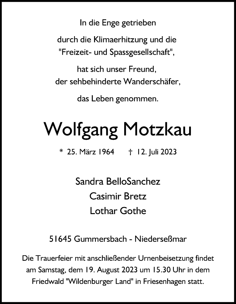  Traueranzeige für Wolfgang Motzkau vom 12.08.2023 aus Kölner Stadt-Anzeiger / Kölnische Rundschau / Express