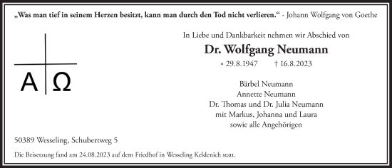 Anzeige von Wolfgang Neumann von  Schlossbote/Werbekurier 