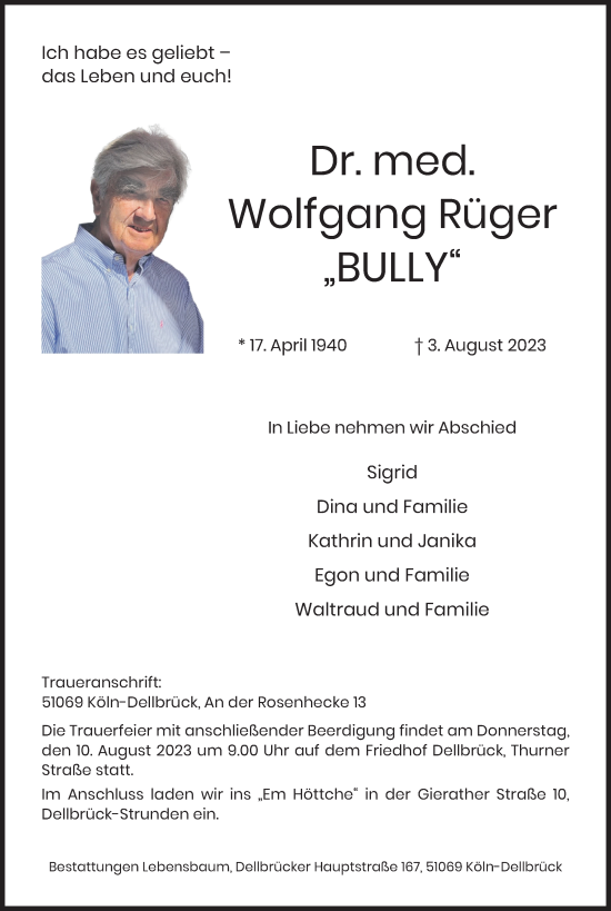 Anzeige von Wolfgang Rüger von Kölner Stadt-Anzeiger / Kölnische Rundschau / Express