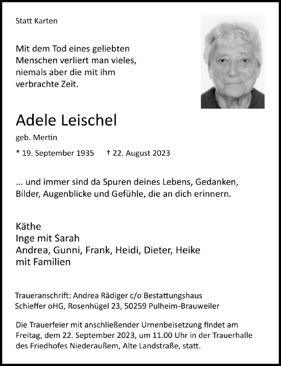 Anzeige von Adele Leischel von  Werbepost 