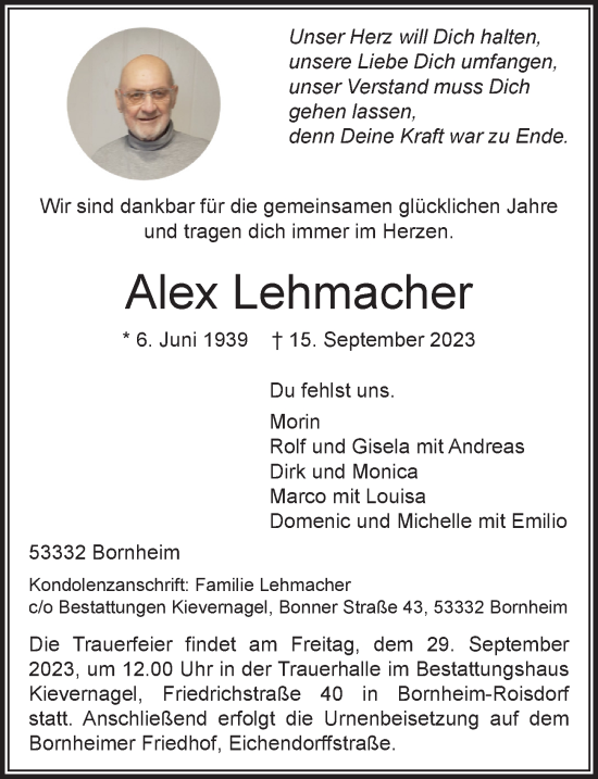 Anzeige von Alex Lehmacher von  Schaufenster/Blickpunkt 