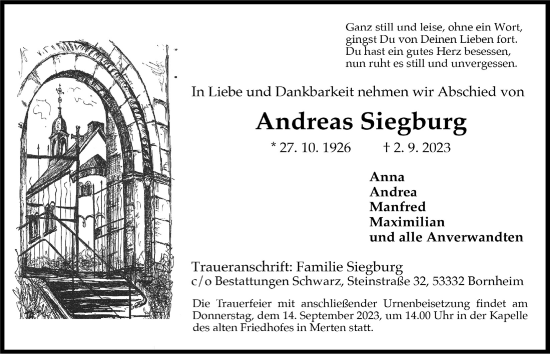 Anzeige von Andreas Siegburg von  Schlossbote/Werbekurier 