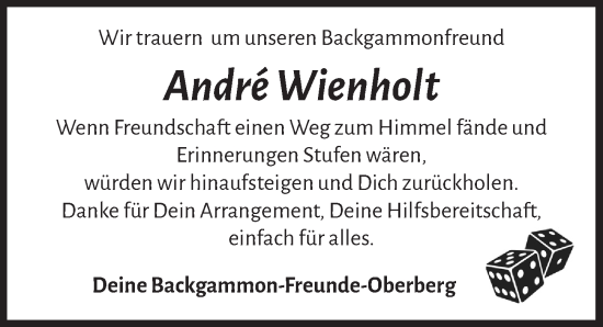 Anzeige von André Wienholt von  Anzeigen Echo 