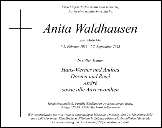 Anzeige von Anita Waldhausen von  Blickpunkt Euskirchen 