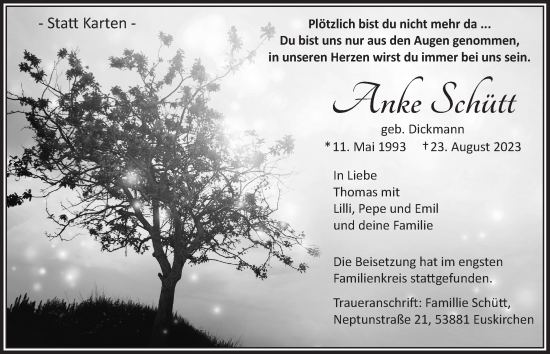 Anzeige von Anke Schütt von  Blickpunkt Euskirchen 