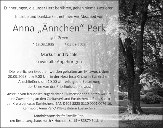 Anzeige von Anna Perk von  Blickpunkt Euskirchen 