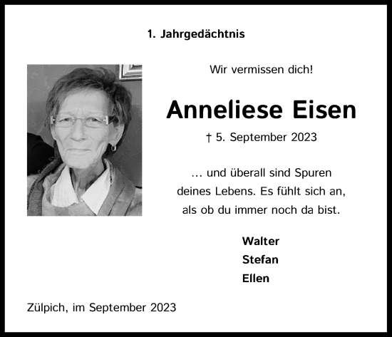 Anzeige von Anneliese Eisen von Kölner Stadt-Anzeiger / Kölnische Rundschau / Express