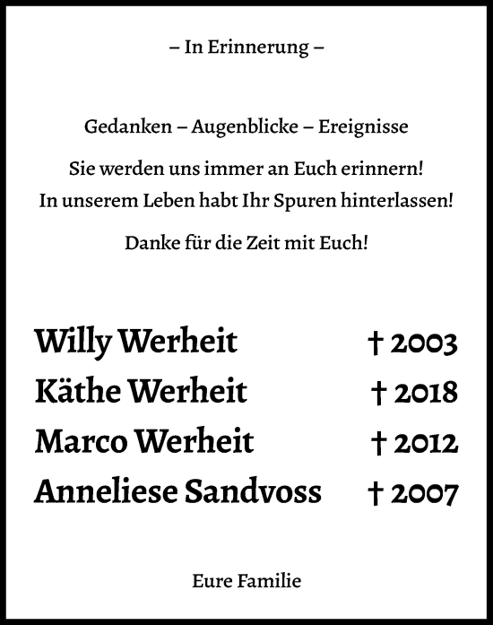 Anzeige von Anneliese Sandvoss von Kölner Stadt-Anzeiger / Kölnische Rundschau / Express