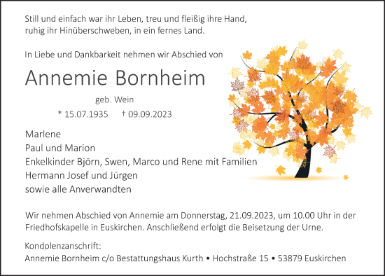 Anzeige von Annemie Bornheim von  Blickpunkt Euskirchen 