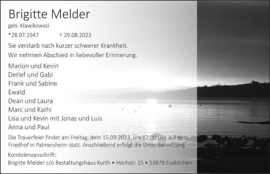 Anzeige von Brigitte Melder von  Blickpunkt Euskirchen 