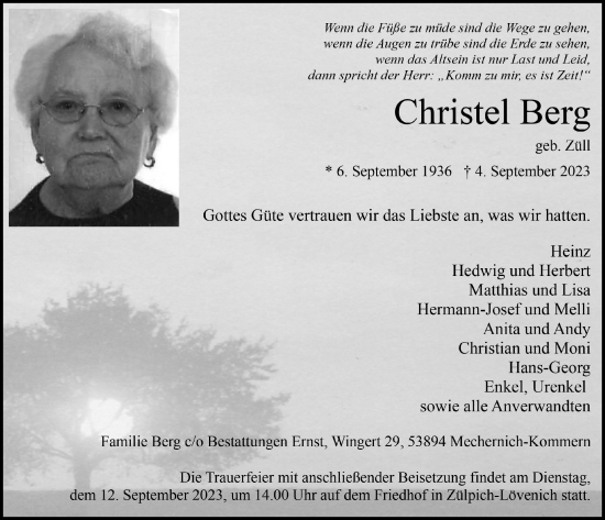 Anzeige von Christel Berg von  Blickpunkt Euskirchen 