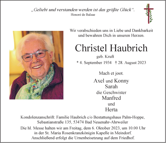 Anzeige von Christel Haubrich von  Extra Blatt 