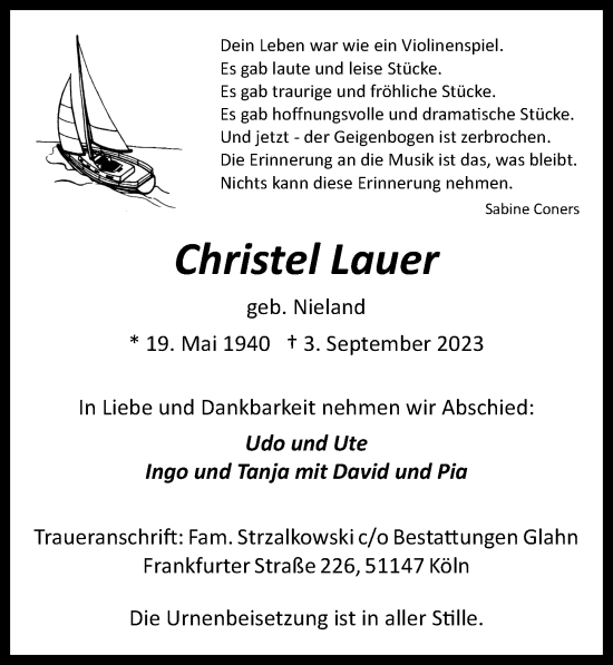 Anzeige von Christel Lauer von  EXPRESS - Die Woche 