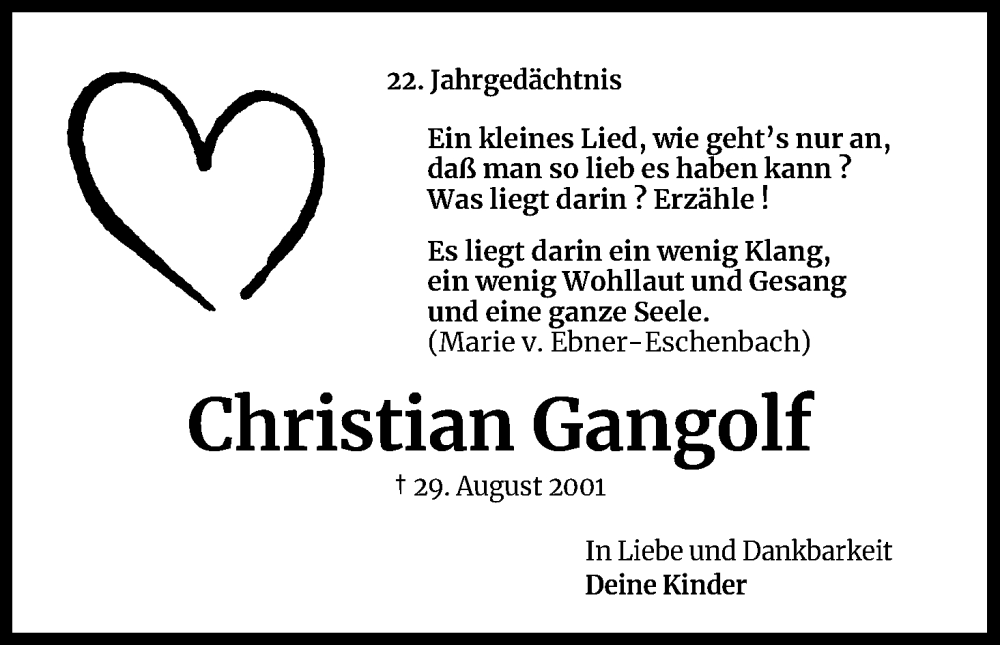  Traueranzeige für Christian Gangolf vom 18.07.2023 aus Kölner Stadt-Anzeiger / Kölnische Rundschau / Express