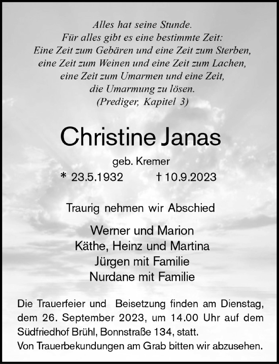 Anzeige von Christine Janas von  Schlossbote/Werbekurier 