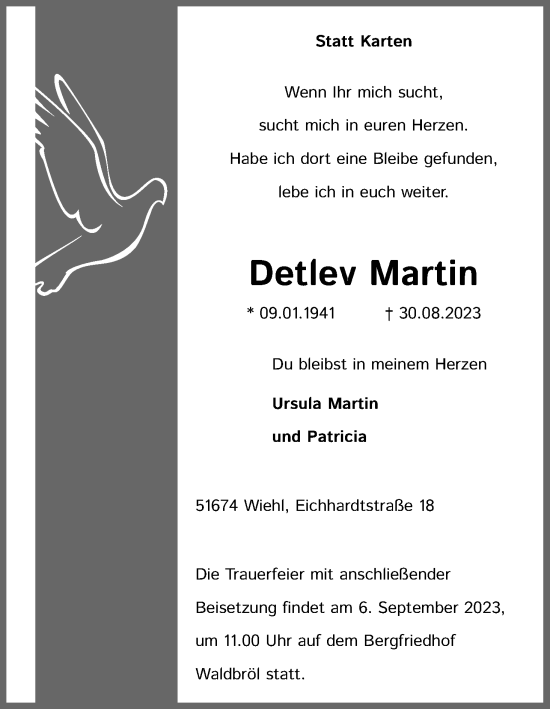 Anzeige von Detlev Martin von Kölner Stadt-Anzeiger / Kölnische Rundschau / Express