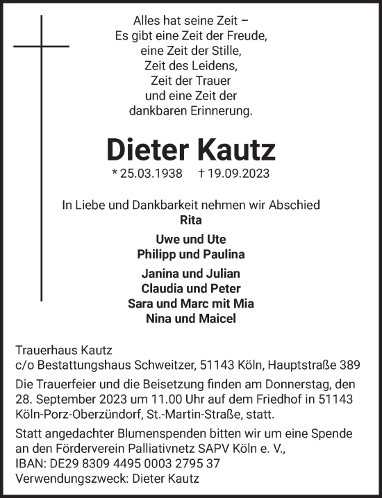 Anzeige von Dieter Kautz von  EXPRESS - Die Woche 