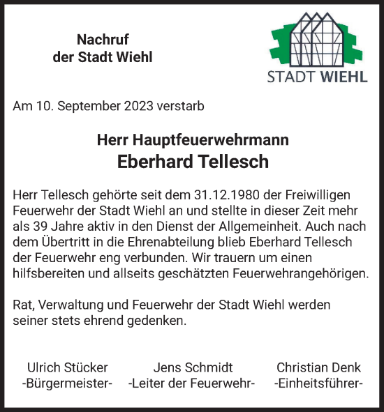 Anzeige von Eberhard Tellesch von Kölner Stadt-Anzeiger / Kölnische Rundschau / Express
