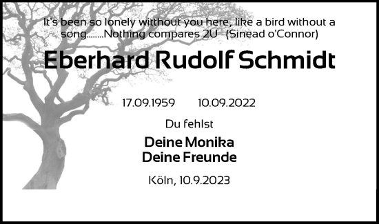 Anzeige von Eberhard Rudolf Schmidt von Kölner Stadt-Anzeiger / Kölnische Rundschau / Express