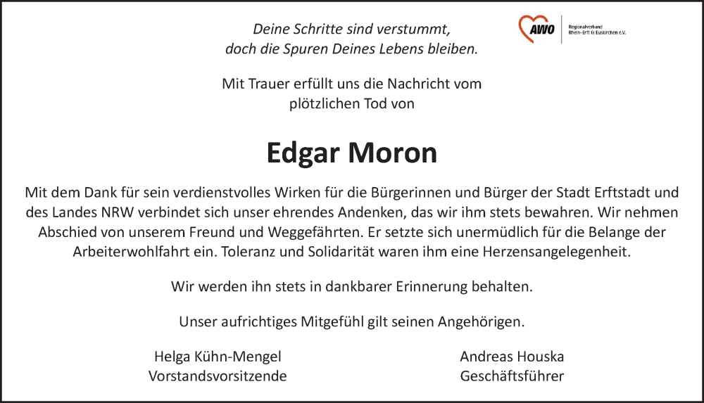  Traueranzeige für Edgar Moron vom 15.09.2023 aus  Werbepost 