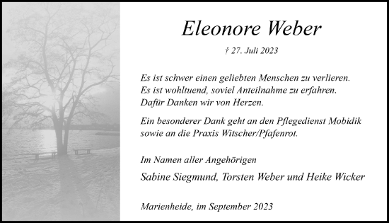Anzeige von Eleonore Weber von  Anzeigen Echo 