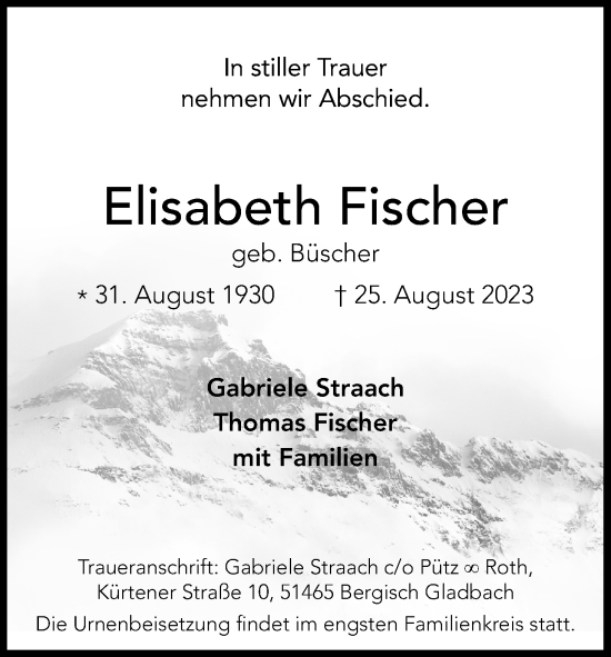 Anzeige von Elisabeth Fischer von Kölner Stadt-Anzeiger / Kölnische Rundschau / Express