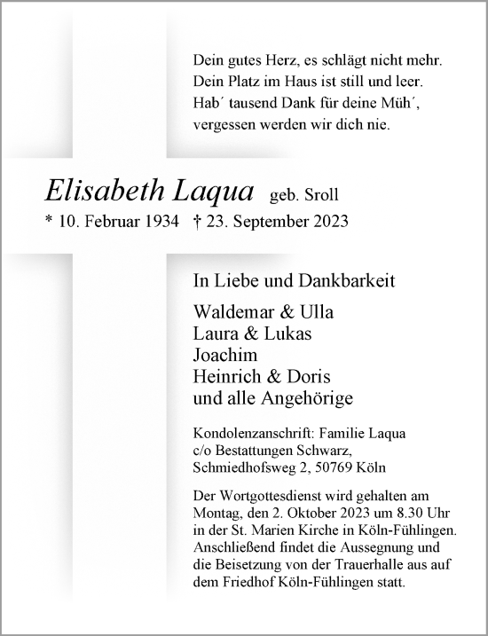 Anzeige von Elisabeth Laqua von  EXPRESS - Die Woche 