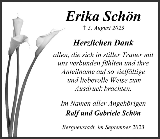 Anzeige von Erika Schön von  Anzeigen Echo 