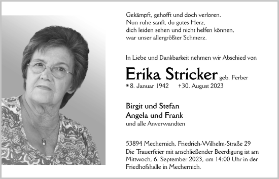 Anzeige von Erika Stricker von  Blickpunkt Euskirchen 