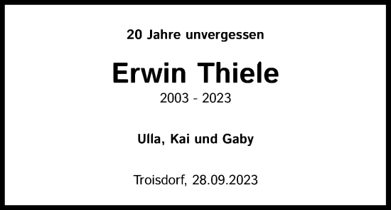 Anzeige von Erwin Thiele von Kölner Stadt-Anzeiger / Kölnische Rundschau / Express