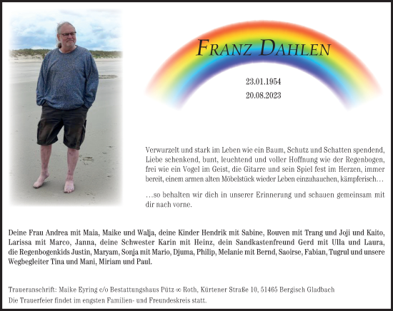 Anzeige von Franz Dahlen von Kölner Stadt-Anzeiger / Kölnische Rundschau / Express