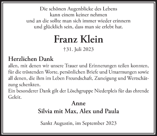 Anzeige von Franz Klein von  Extra Blatt 