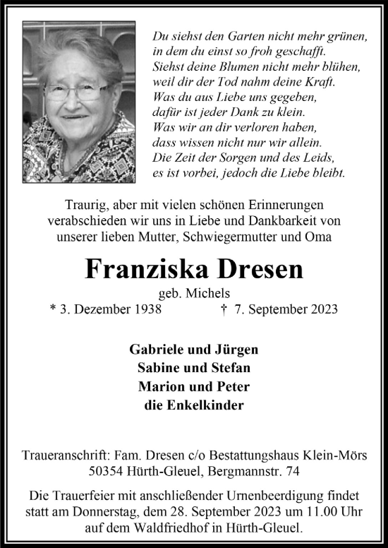 Anzeige von Franziska Dresen von  Wochenende 
