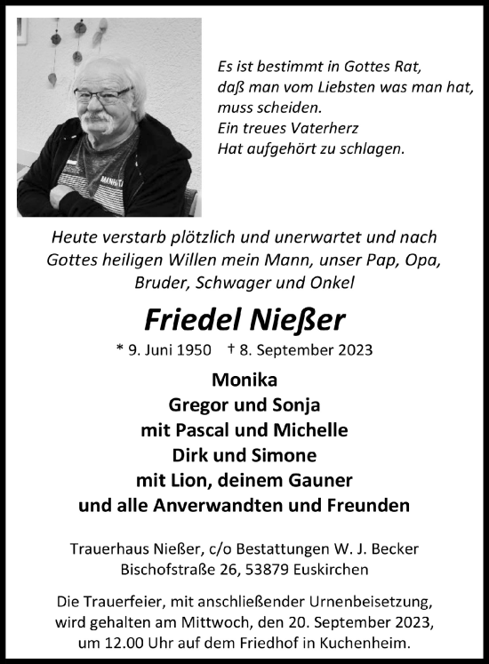 Anzeige von Friedel Nießer von  Blickpunkt Euskirchen 