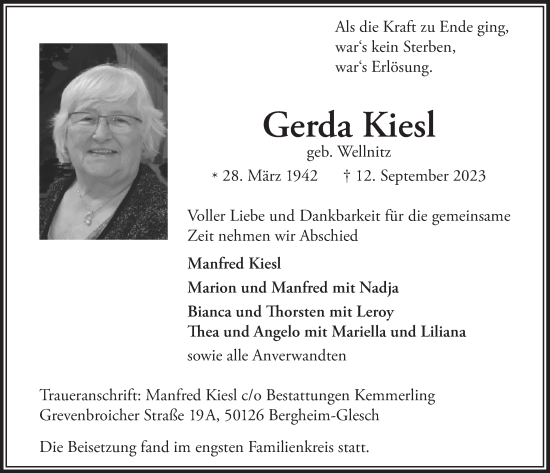 Anzeige von Gerda Kiesl von  Werbepost 