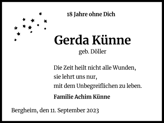 Anzeige von Gerda Künne von Kölner Stadt-Anzeiger / Kölnische Rundschau / Express