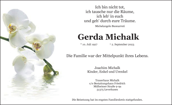 Anzeige von Gerda Michalk von  Lokale Informationen 