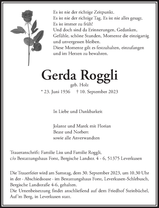 Anzeige von Gerda Roggli von  Lokale Informationen 