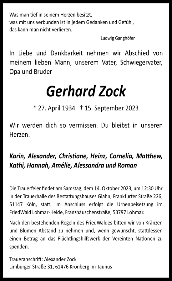 Anzeige von Gerhard Zock von  EXPRESS - Die Woche 