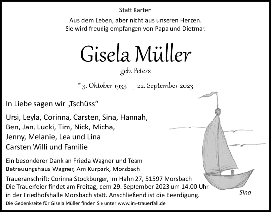 Anzeige von Gisela Müller von Kölner Stadt-Anzeiger / Kölnische Rundschau / Express