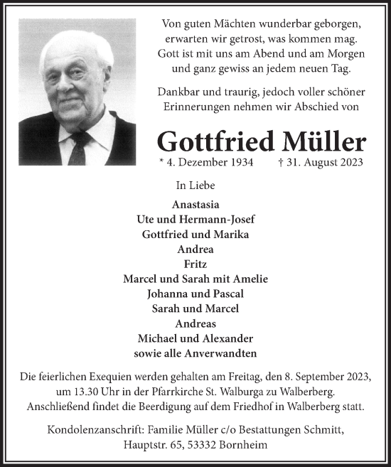 Anzeige von Gottfried Müller von  Schlossbote/Werbekurier 