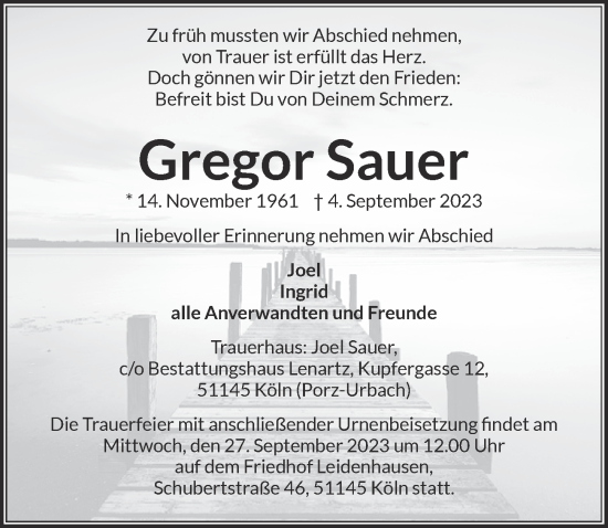 Anzeige von Gregor Sauer von  EXPRESS - Die Woche 