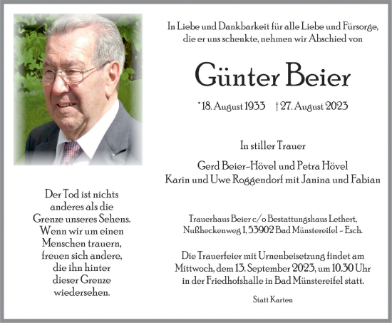 Anzeige von Günter Beier von  Blickpunkt Euskirchen 