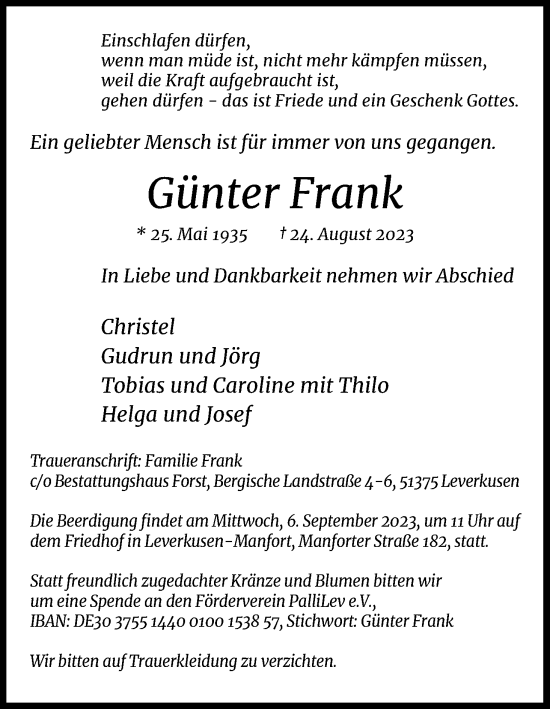 Anzeige von Günter Frank von Kölner Stadt-Anzeiger / Kölnische Rundschau / Express