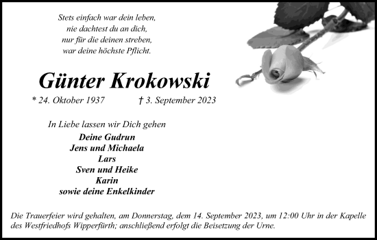 Anzeige von Günter Krokowski von Kölner Stadt-Anzeiger / Kölnische Rundschau / Express