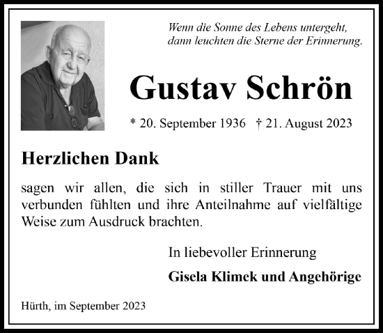 Anzeige von Gustav Schrön von  Wochenende 