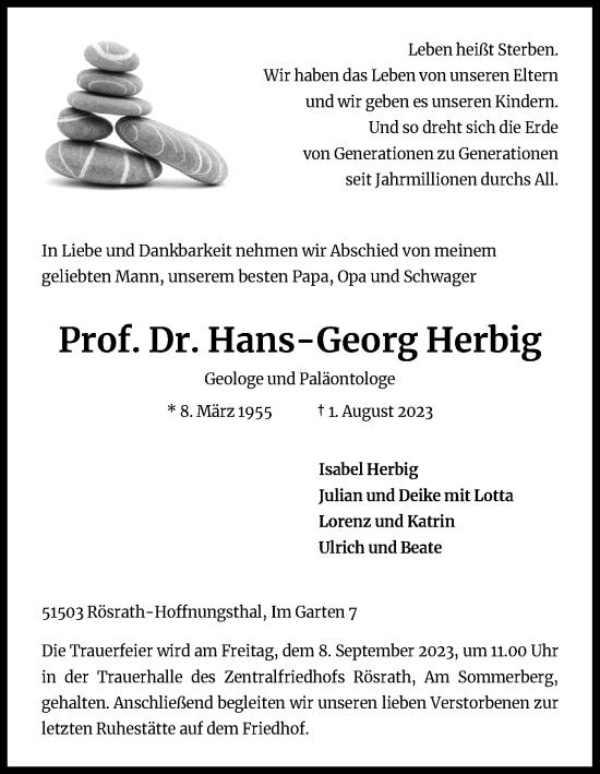 Anzeige von Hans-Georg Herbig von Kölner Stadt-Anzeiger / Kölnische Rundschau / Express