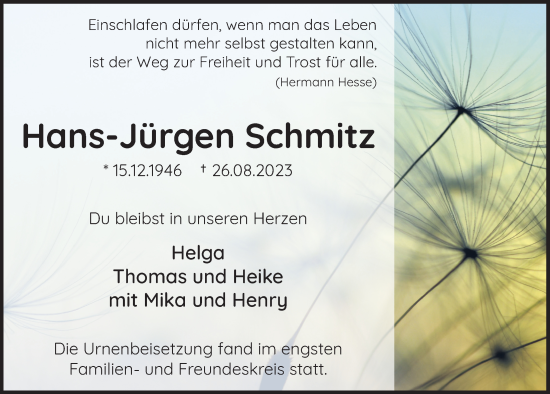 Anzeige von Hans-Jürgen Schmitz von  Blickpunkt Euskirchen 
